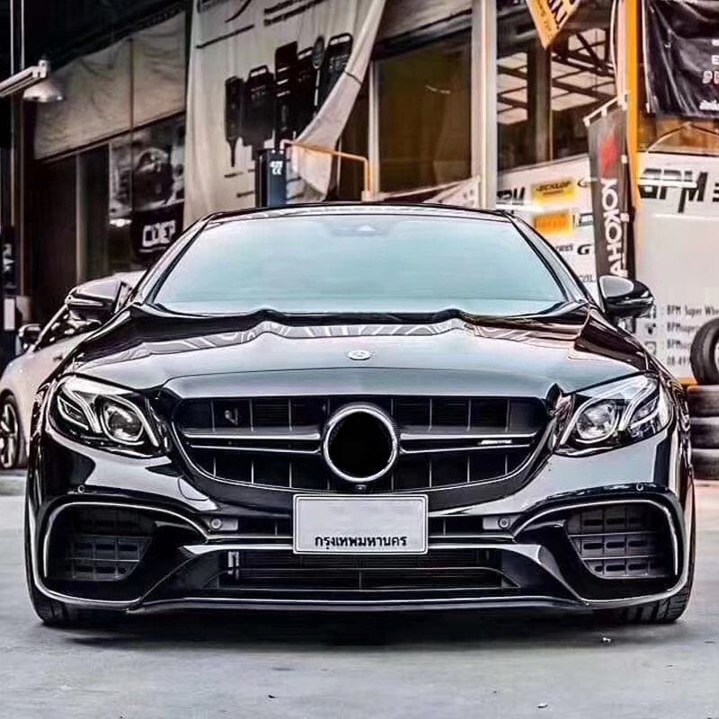 适用于奔驰E320L E300L E200L改装E63 AMG前杠中网前包围后唇尾嘴