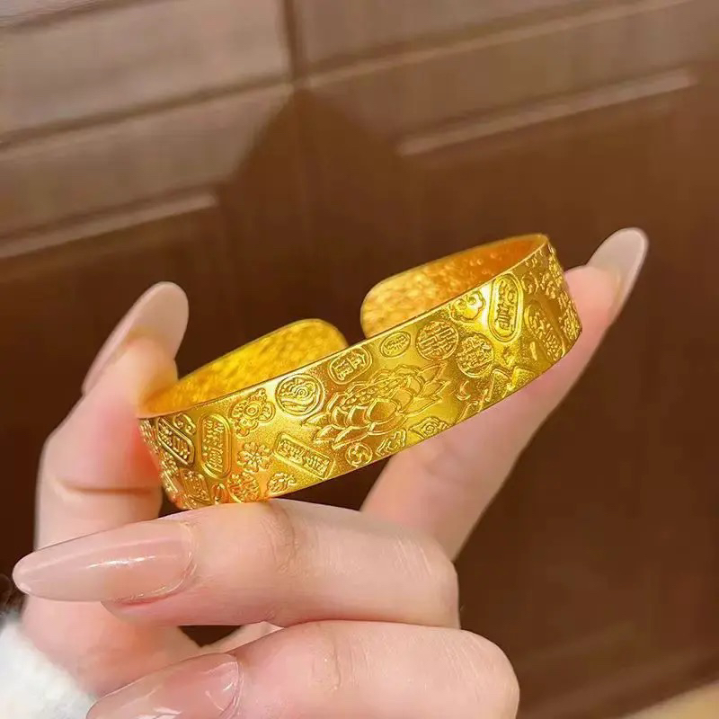 铜合金手镯 八宝吉言手镯 开口实心 女款时尚 金色经典