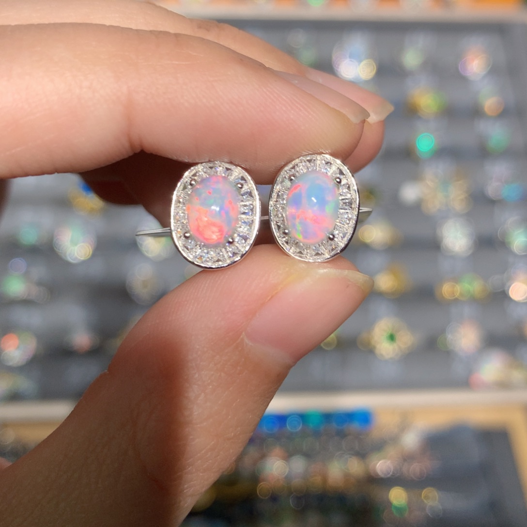 银S925镶嵌欧泊欧泊耳饰y