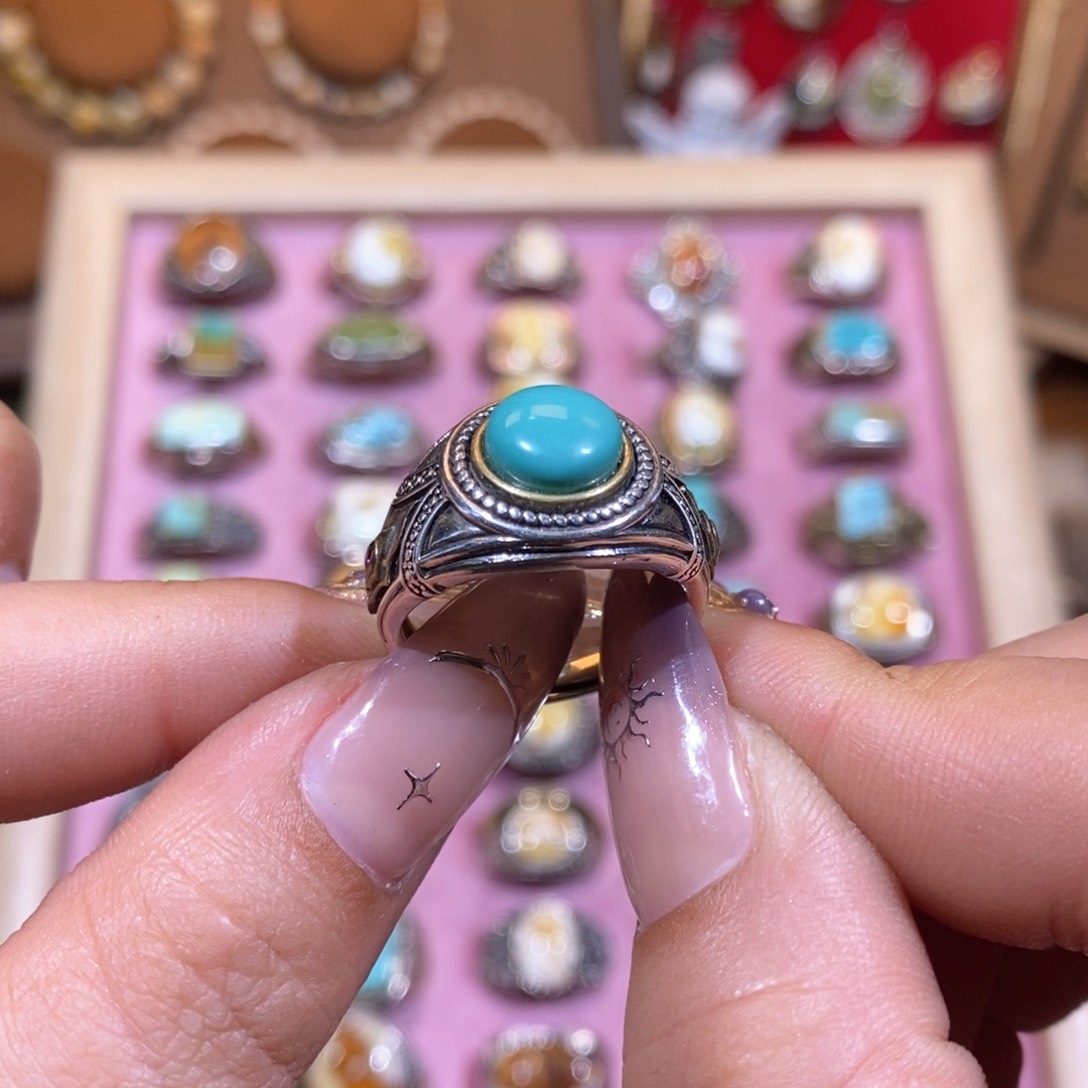 绿松石戒指银S925镶嵌戒指