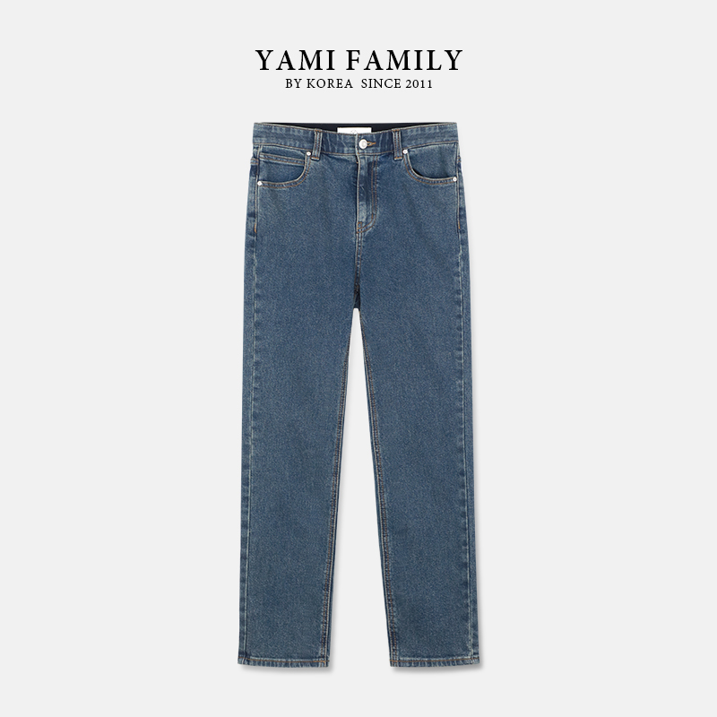【背影裤】YM-NZK-2281 蓝色直筒休闲百搭春修身水洗女士牛仔裤