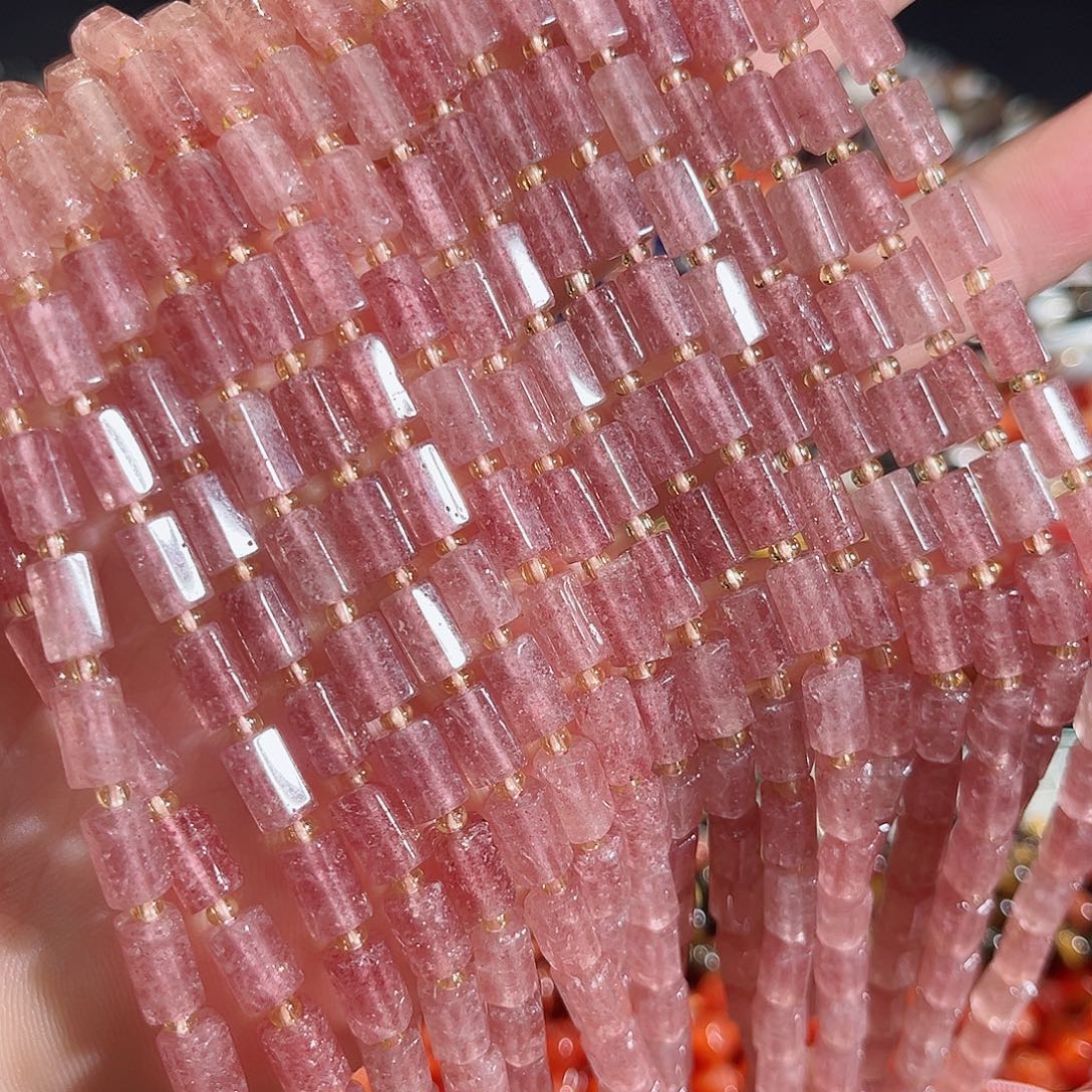 玛瑙/玉髓未镶嵌珠宝半成品草莓晶六角切一条6x9mm