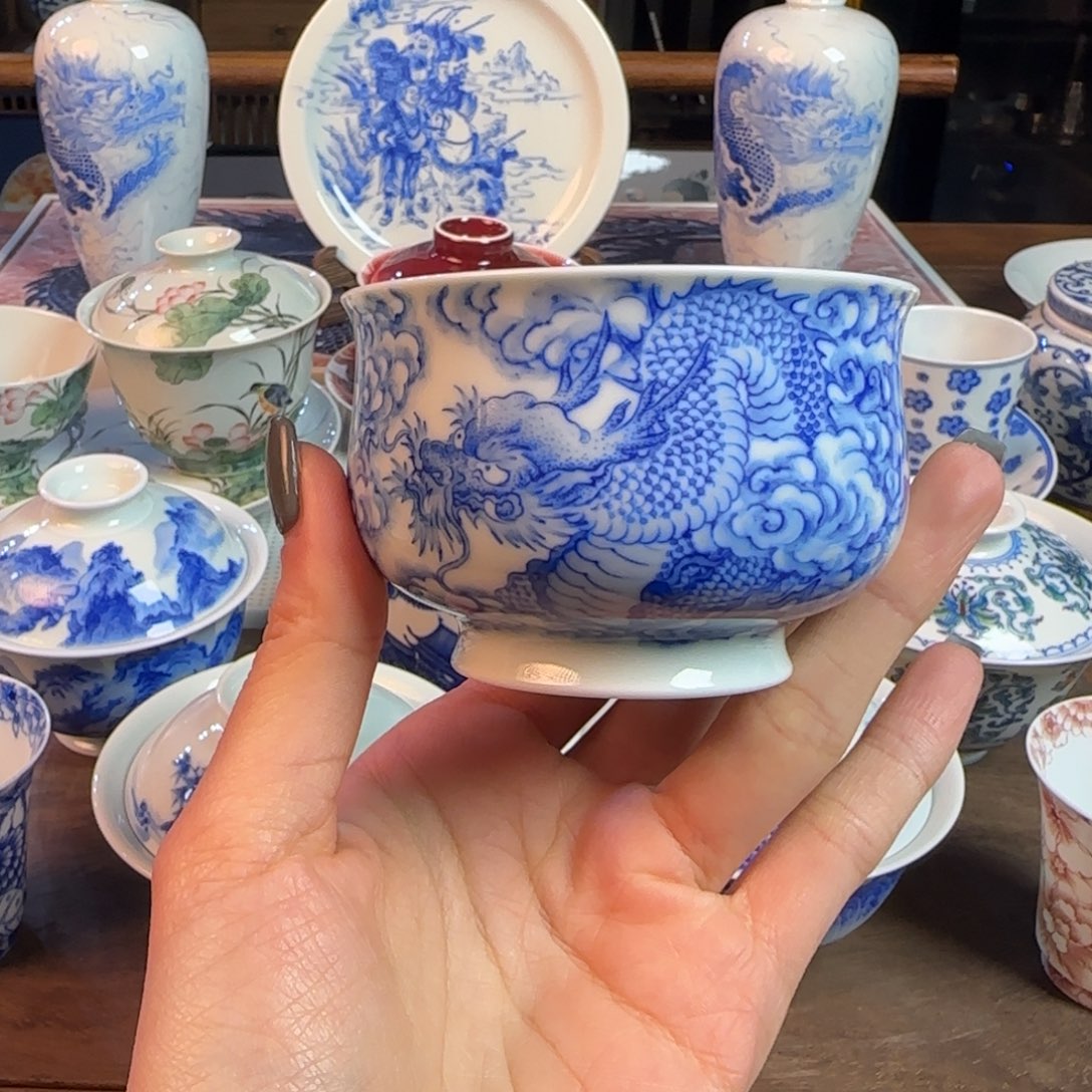 名窑口 点工龙纹卢氏杯放漏