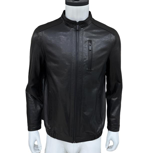 男士头成油蜡小牛皮立领夹克