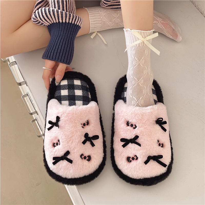 卡通kitty毛毛拖鞋女2025秋冬新款外穿少女心防滑保暖厚底包头拖
