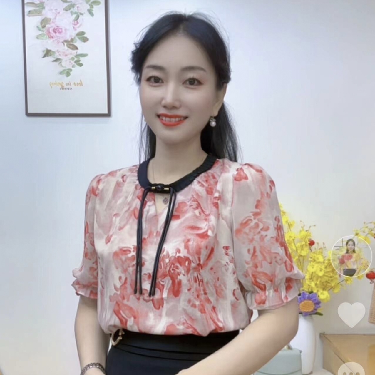 【慕妍推荐】新中式国风盘扣碎花短袖小衫显瘦气质