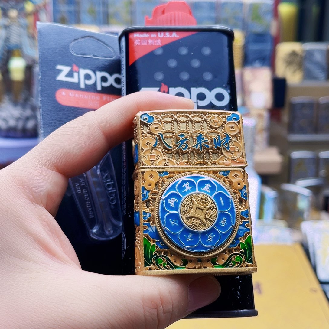 东***歪铜钢八方来财打火机