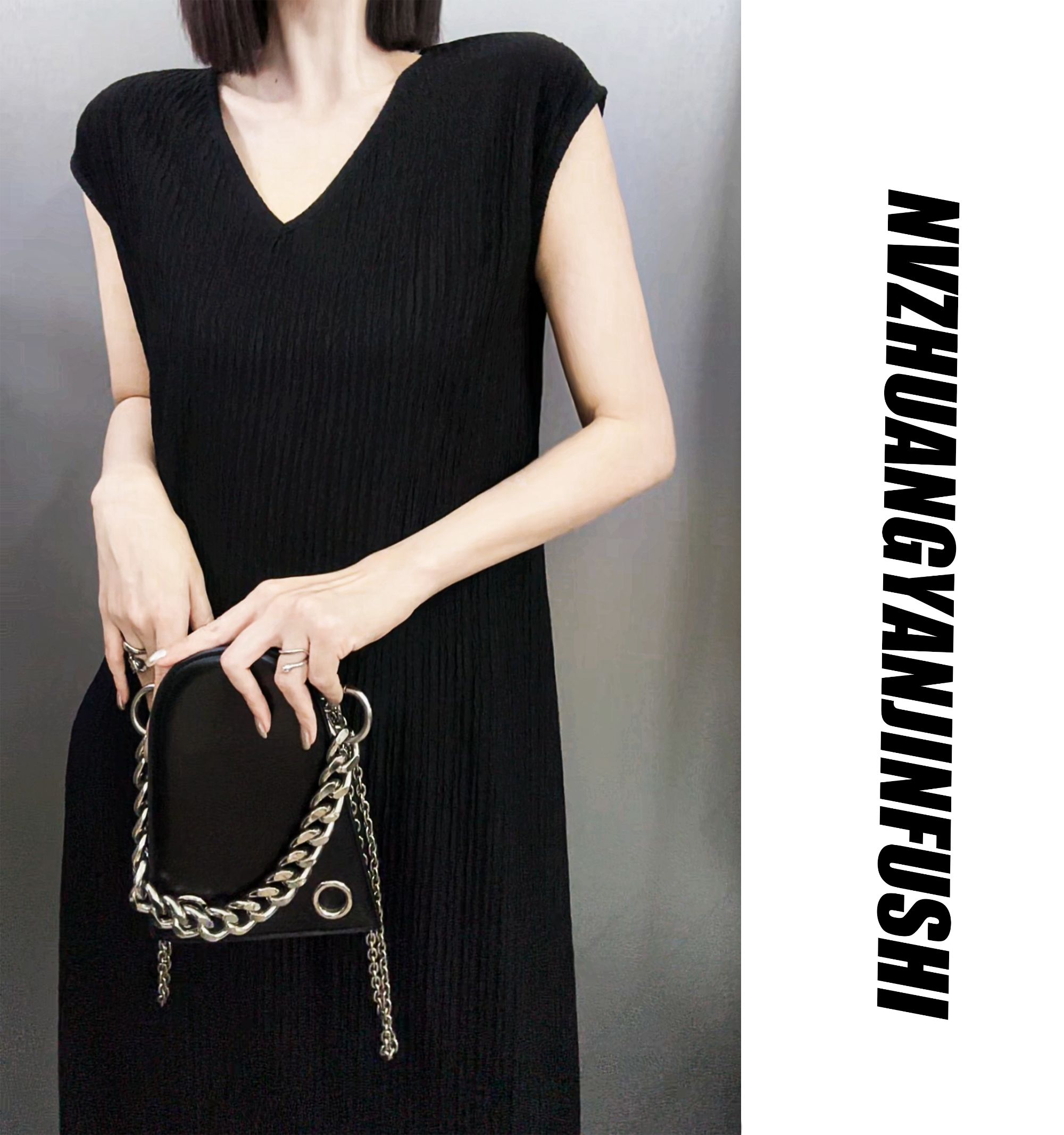 【落肩压皱长裙】（80-180斤）压皱大码-遮肉显瘦A版 连衣裙