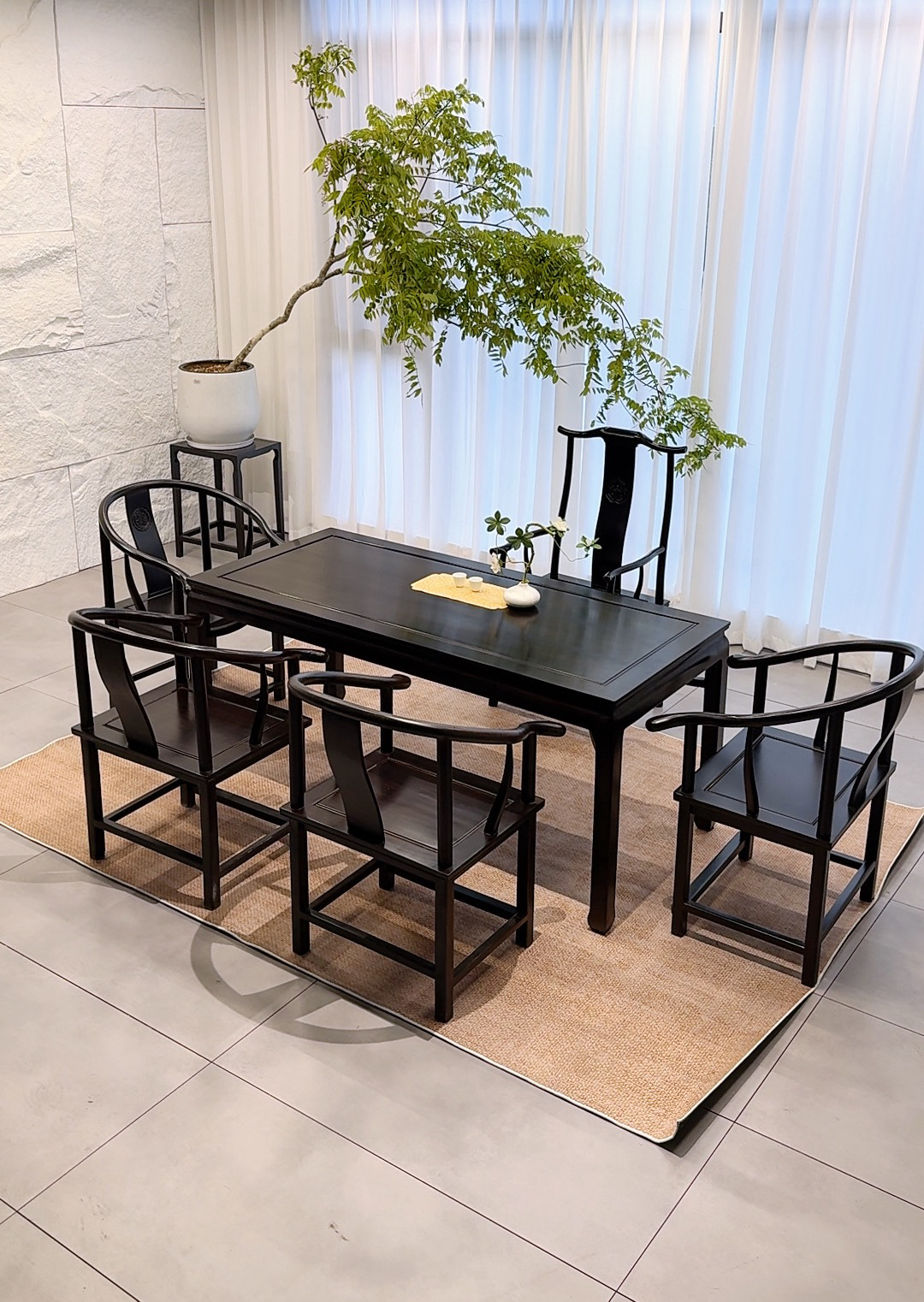 (单桌)大叶紫檀新中式经典霸王枨马蹄桌178×80×78书法桌书桌餐桌