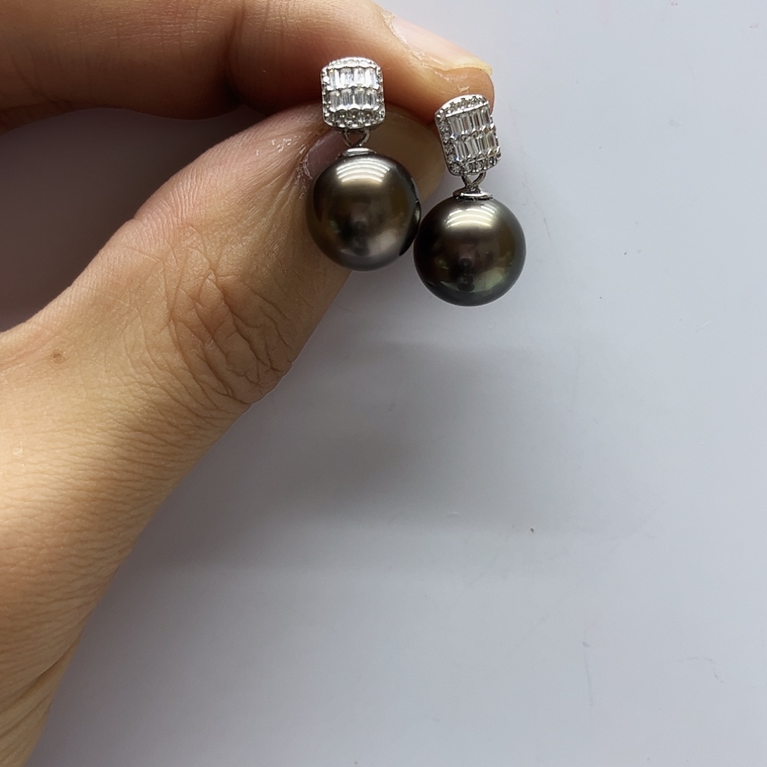 海水珍珠银S925镶嵌耳饰