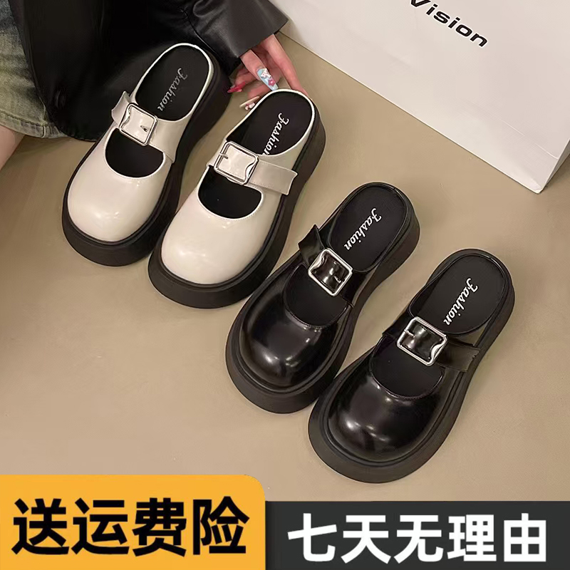 2025年厚底新款包头半托5厘米松糕时尚玛丽珍乐福春夏单鞋女鞋子