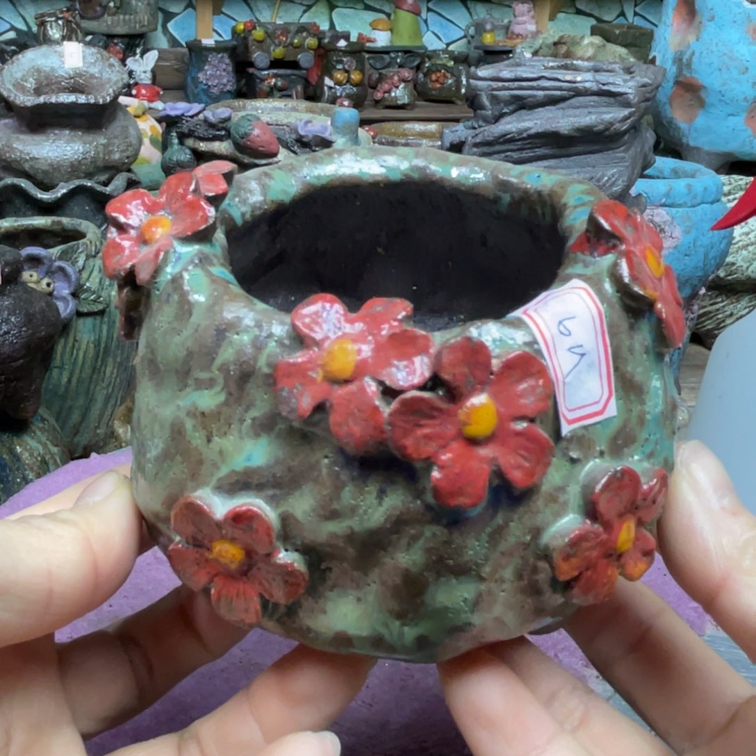 红陶粗砂陶瓷花盆