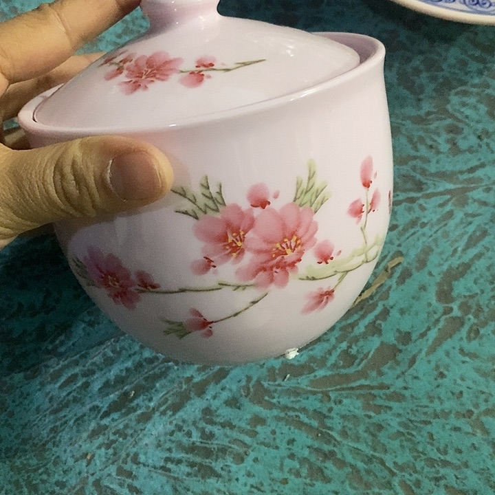 摆件陶红稀土水点桃花猪油罐