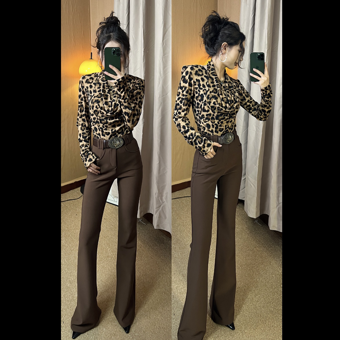 Rayhon三件套老钱风女辣妹风常规款长袖V领T恤春季小众显瘦套装