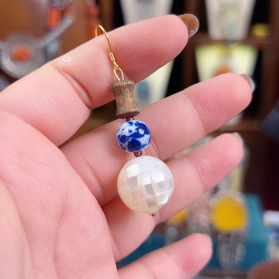 玛瑙银S925镶嵌挂件耳环