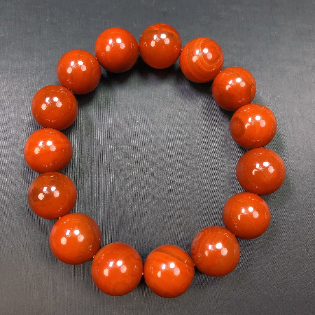 红色玛瑙手串天然单圈男女可戴精美首饰14mm