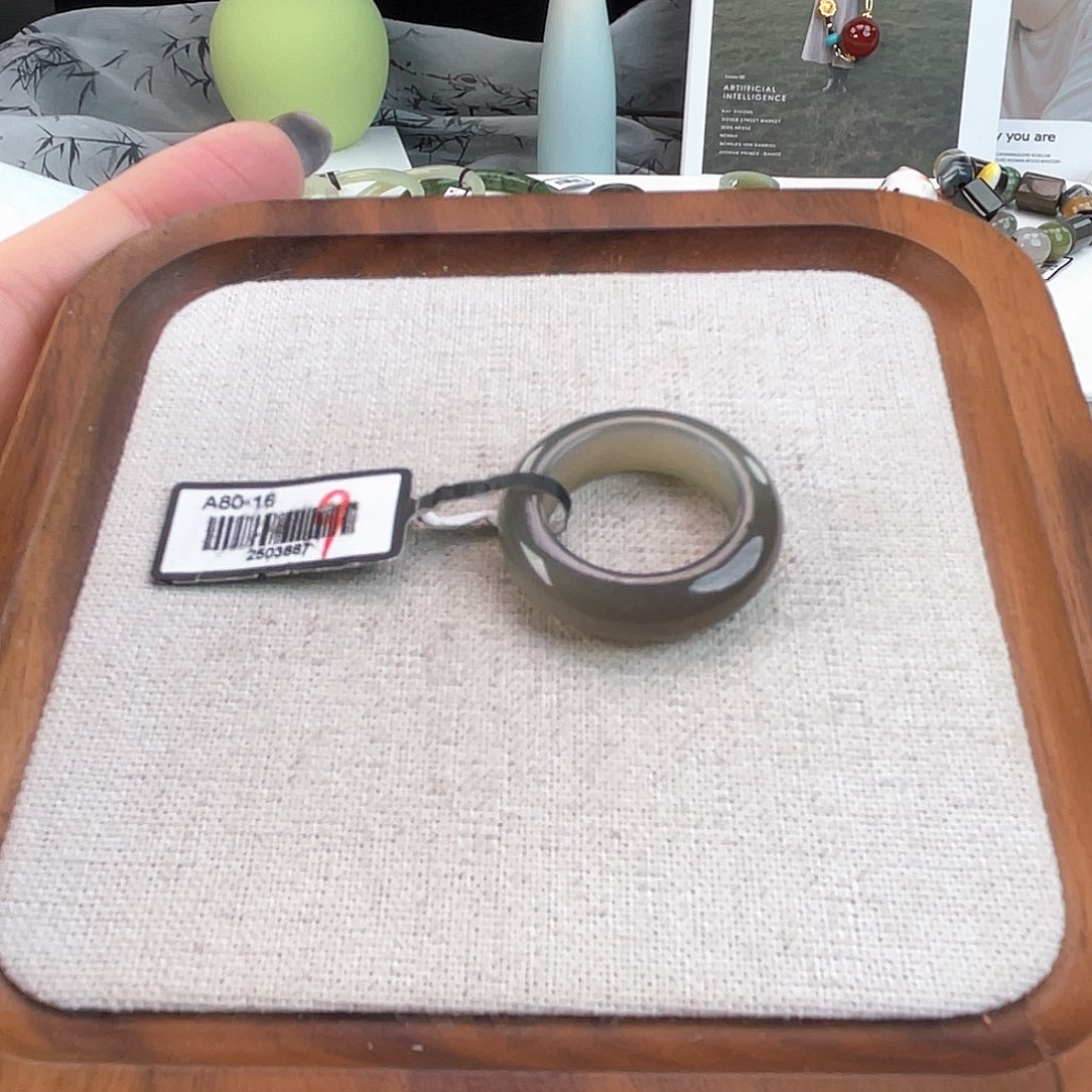 和田玉未镶嵌戒指U36烟灰甜甜圈17.9不退换