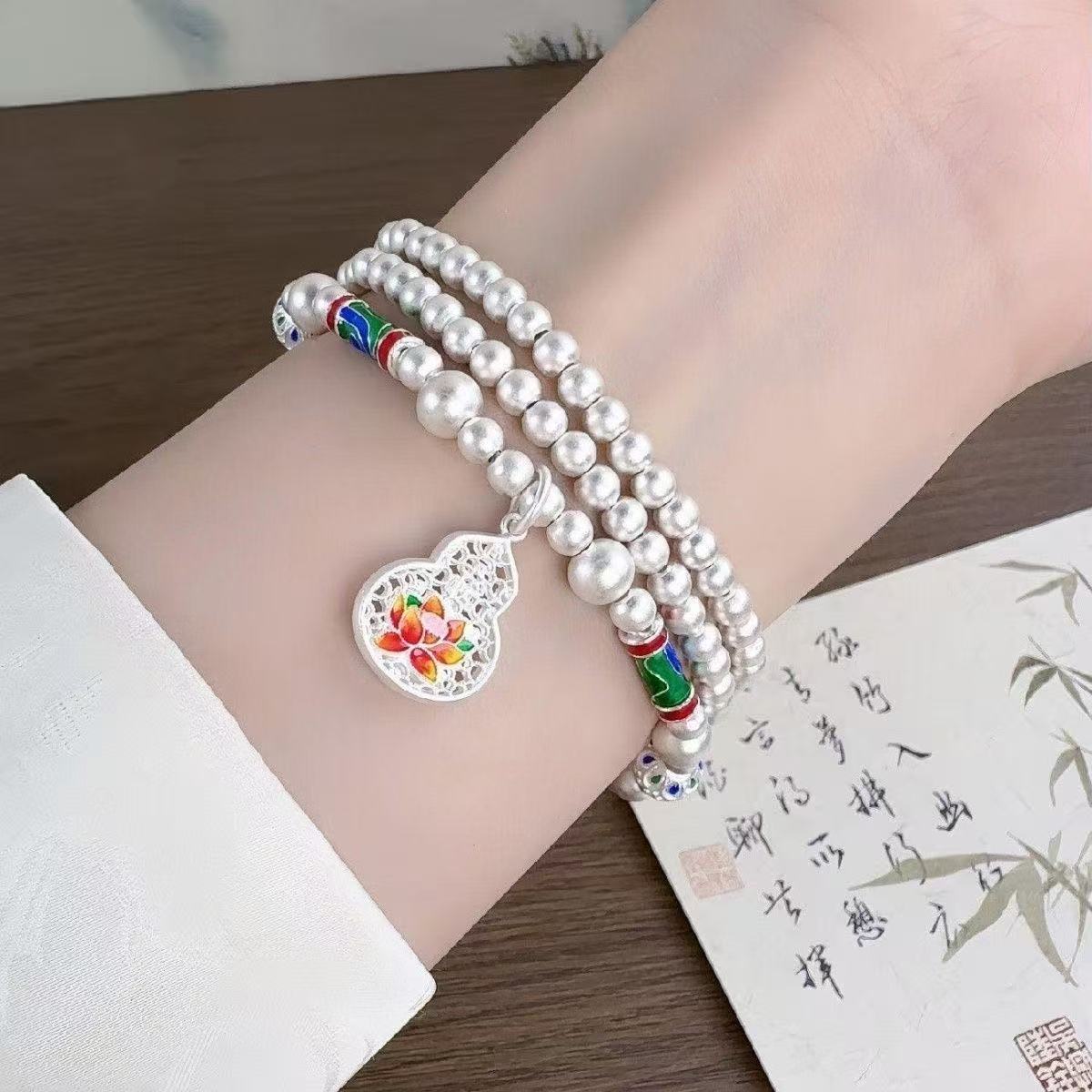 999.9银手链精品百搭时尚葫芦古法毛衣链三圈手链