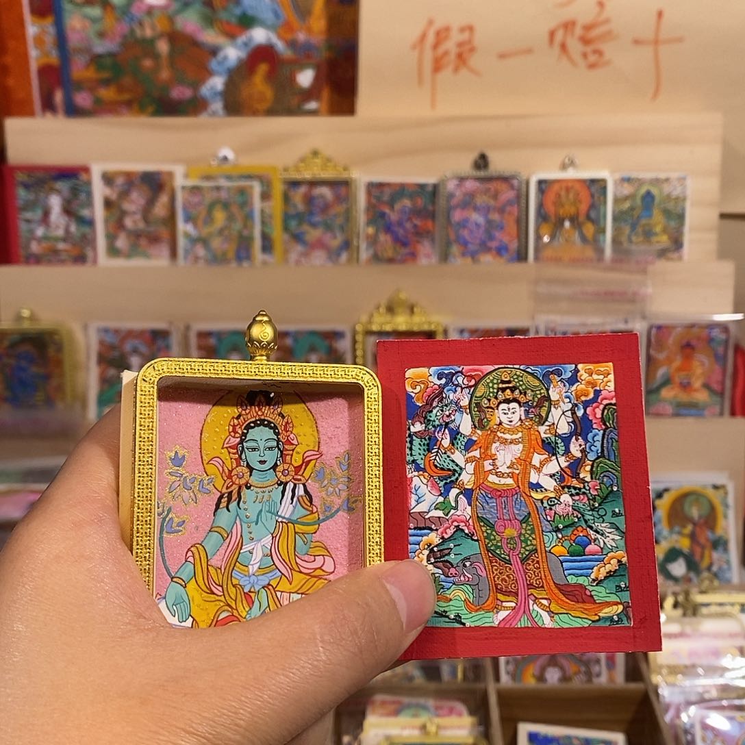 乔***屋吊坠纯手绘唐卡绿妈 摩利支天