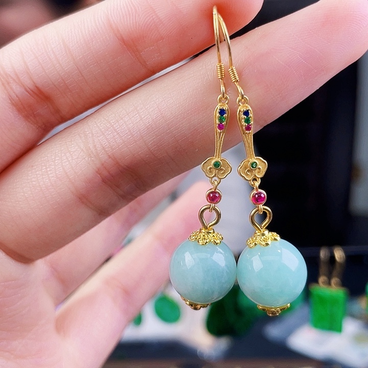 翡翠耳饰银S925镶嵌饰品