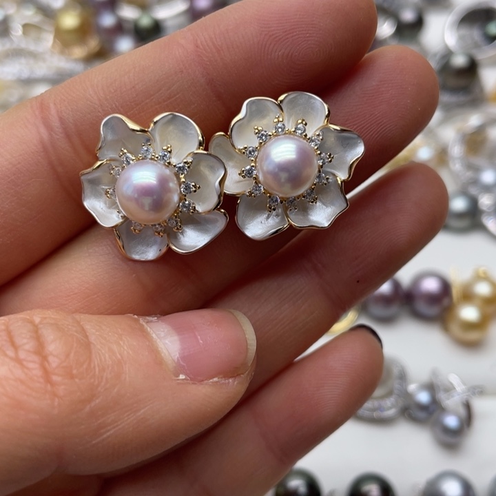 海水珍珠耳饰银S925镶嵌