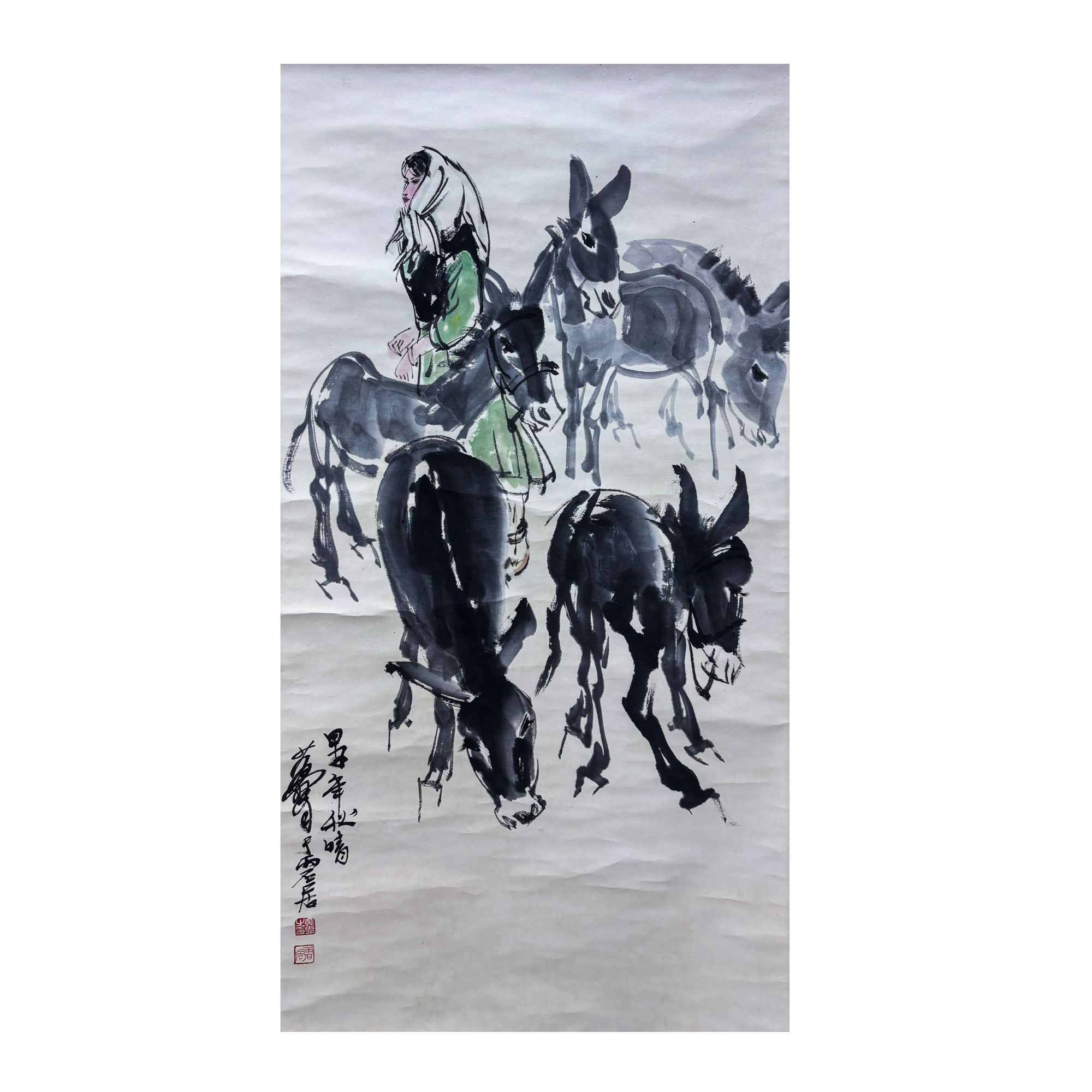 《牧驴图》88X46cm  著录出版-笔墨春秋P309