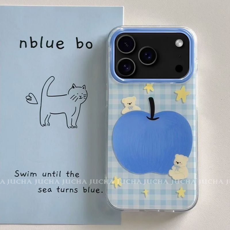 格纹苹果小熊适用苹果17promax手机壳iPhone16/15/14可爱全promax