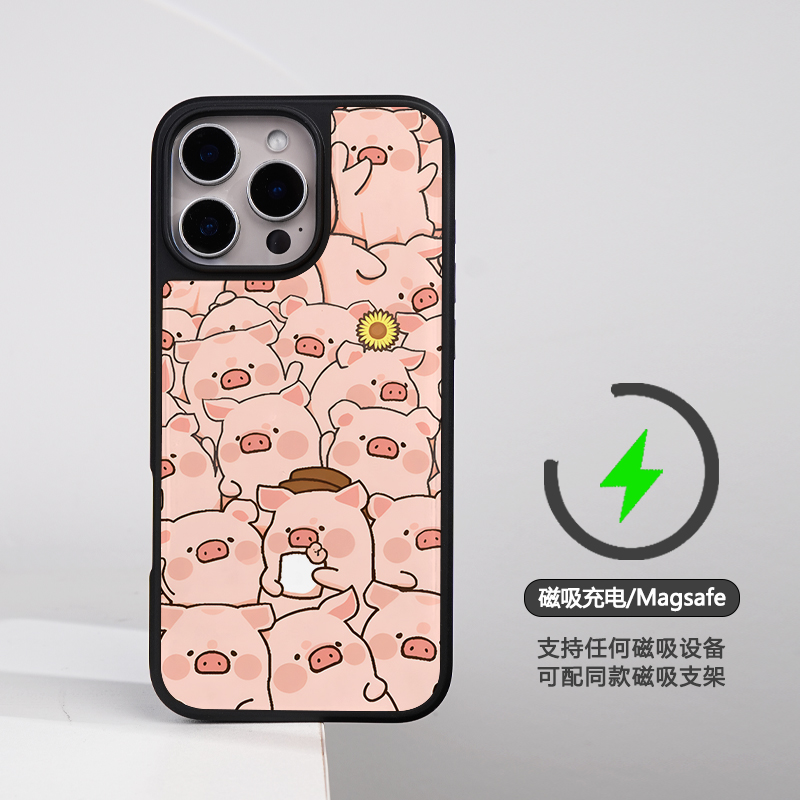 满屏猪猪适用苹果16promax手机壳小米15防摔华为mate70磁吸壳女
