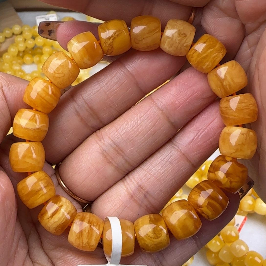 蜜蜡手链未镶嵌虎皮妖花直切手串