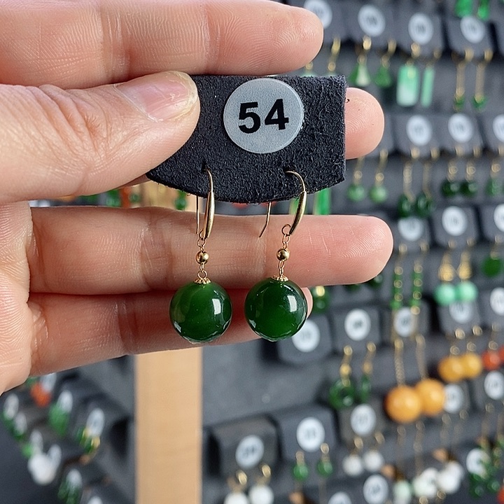 和田玉耳饰18K金镶嵌