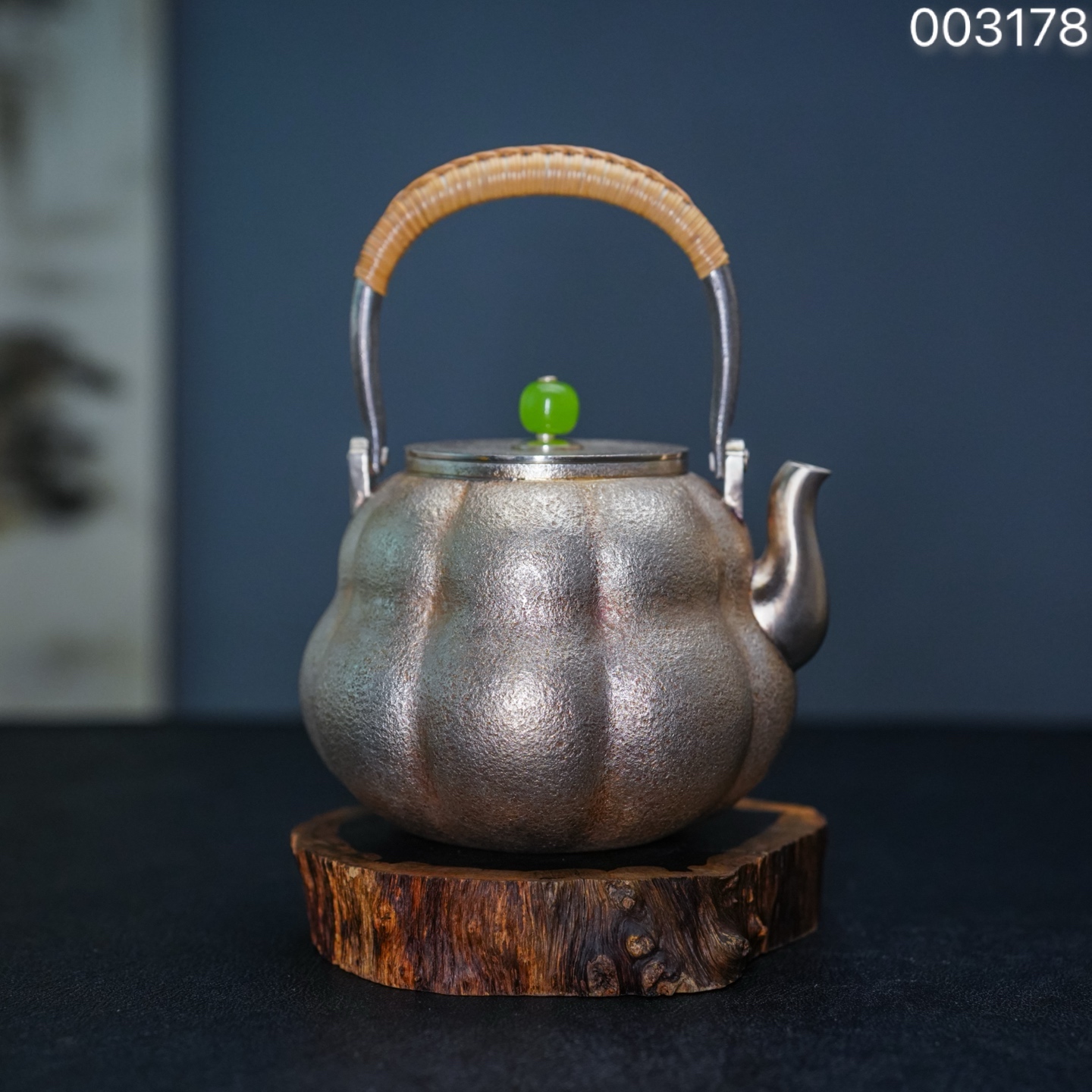 《半山工坊》纯手工麻纹南瓜烧水壶家用银壶足银999银茶具银茶器