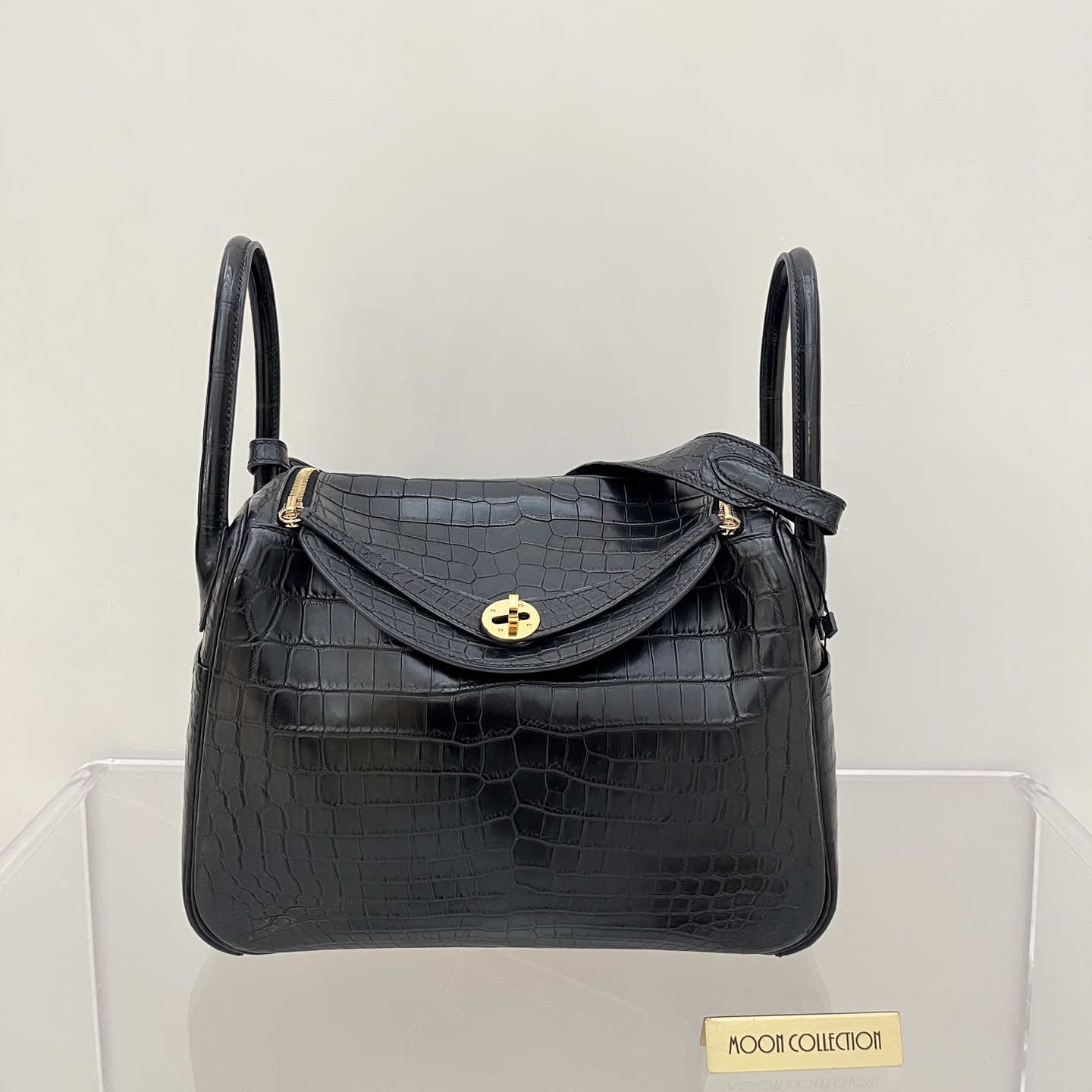 95新 Hermes/爱马仕 二手 Lindy30 雾面两点鳄鱼黑金C刻