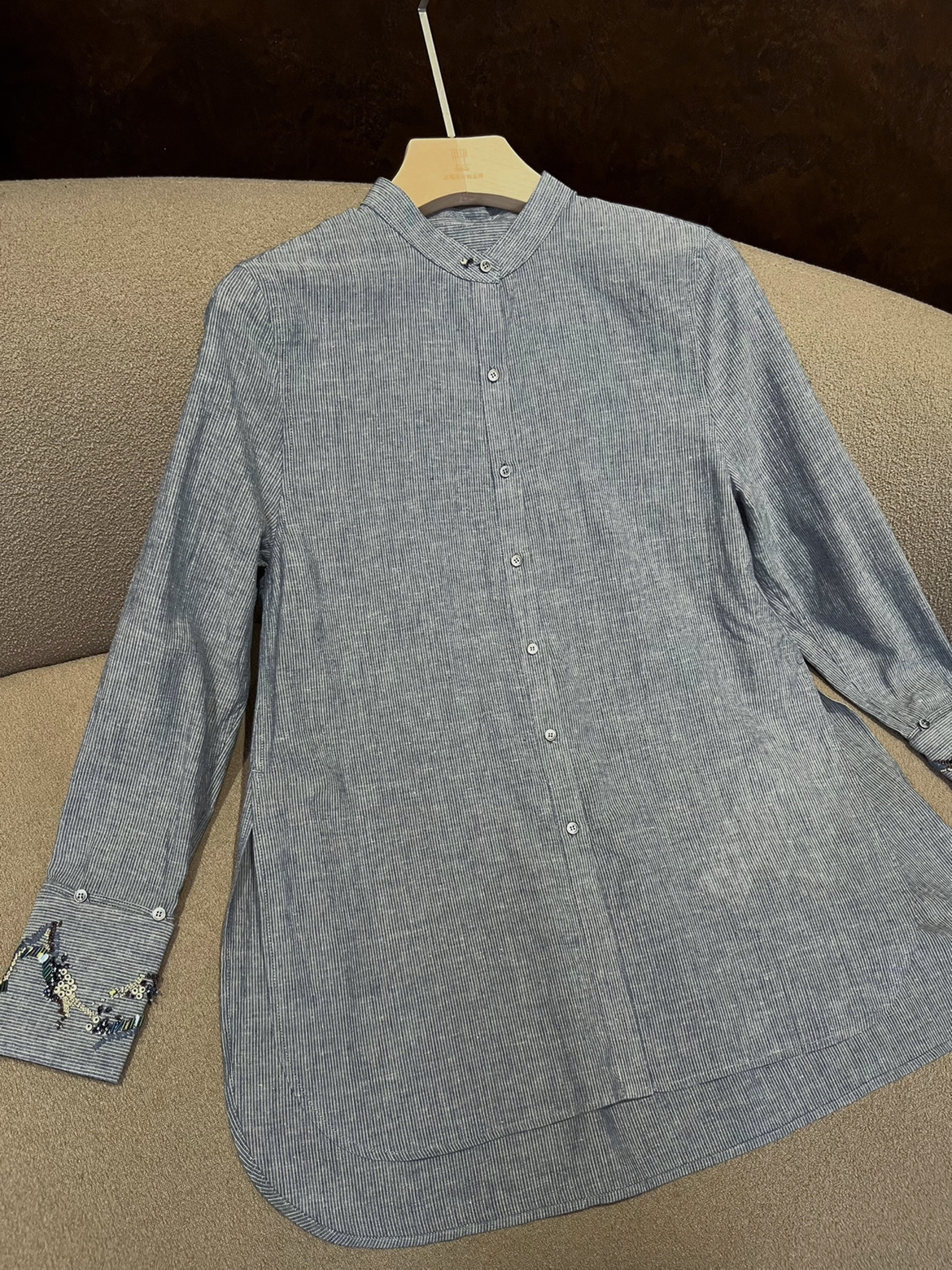 Li Wang/里望2025设计师款 棉麻柔软细腻重工钉珠衬衫上衣