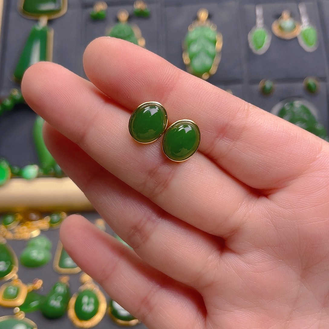 和田玉耳饰银S925镶嵌尹*88