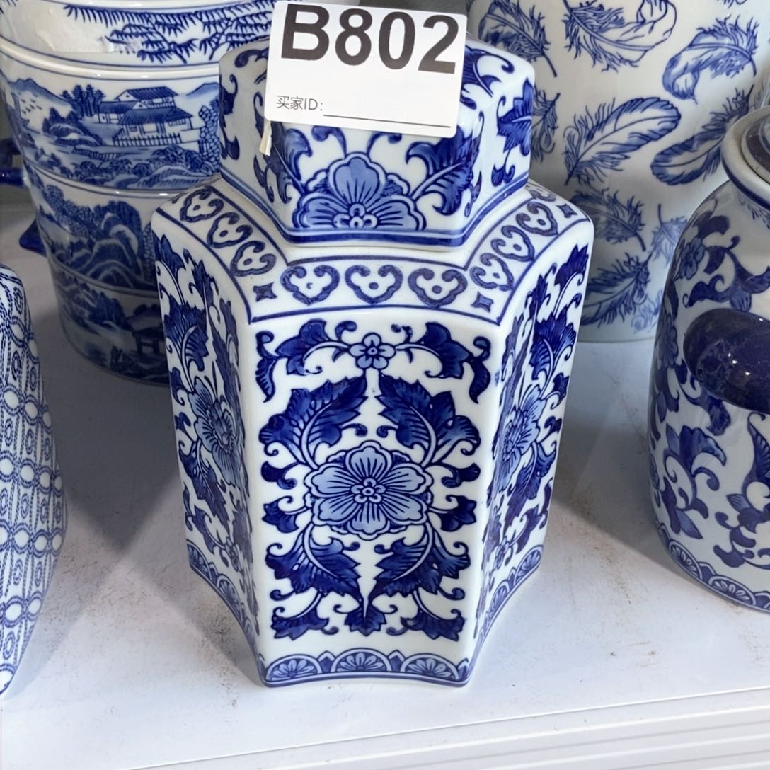 摆件茶叶罐手绘釉下彩