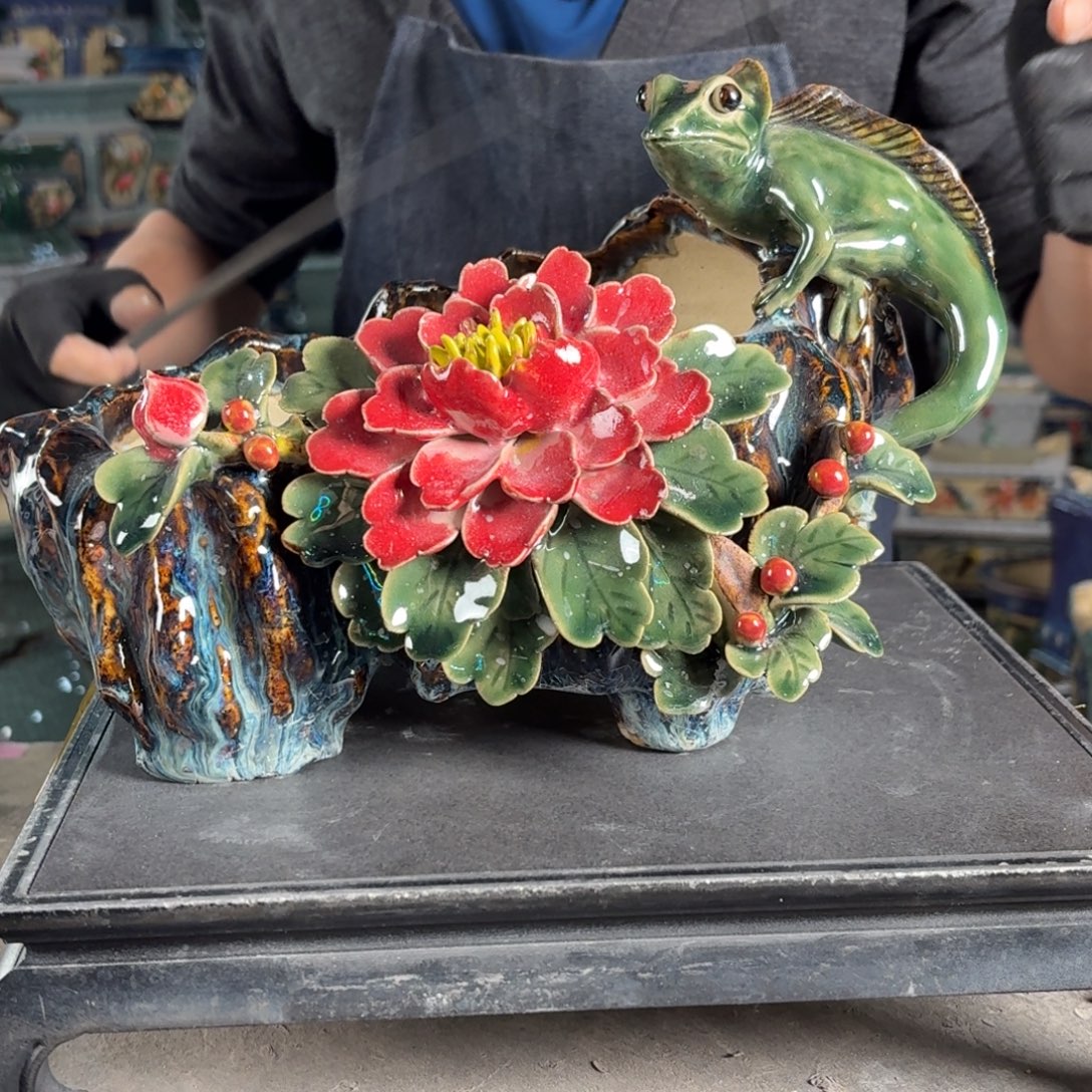 一风堂石湾花盆 手工痕迹