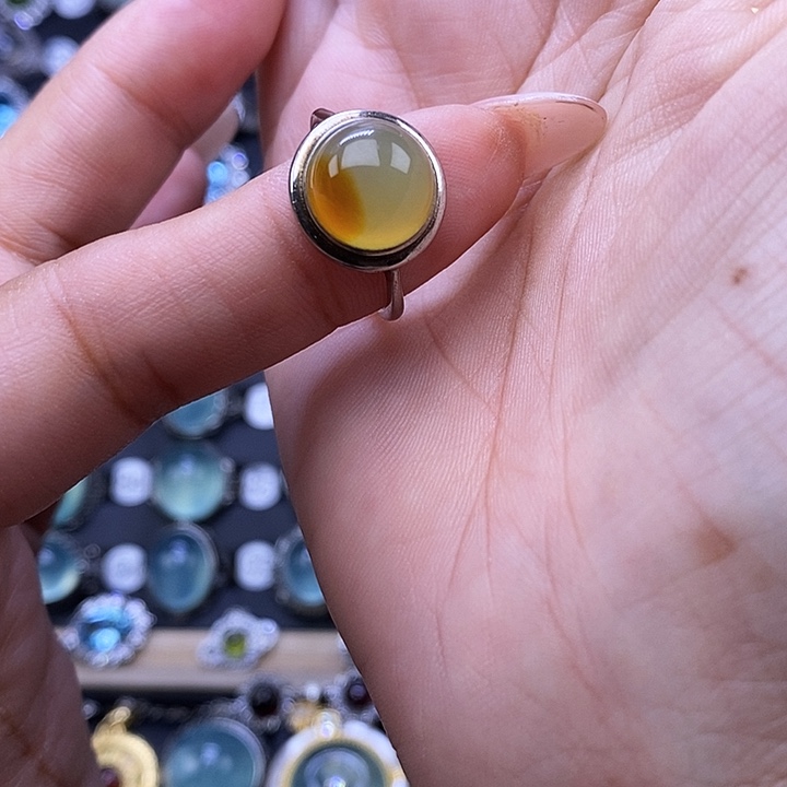 岫玉戒指银S925镶嵌戒指