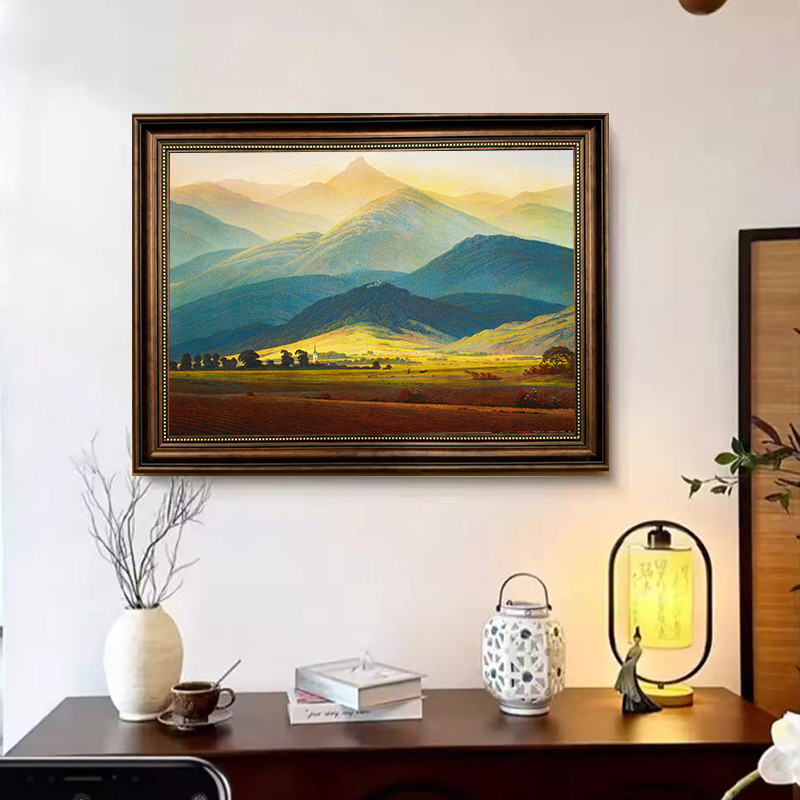 现代简约轻奢复古风巨人山装饰画挂画乡村日照山高高三玄关DH30