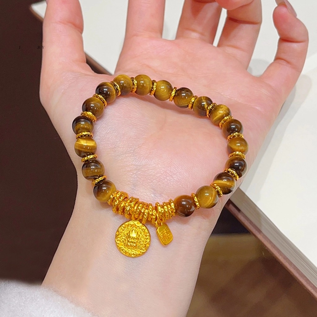 铜合金手链 虎眼珠珠盘缠黄财神手串轻奢百搭