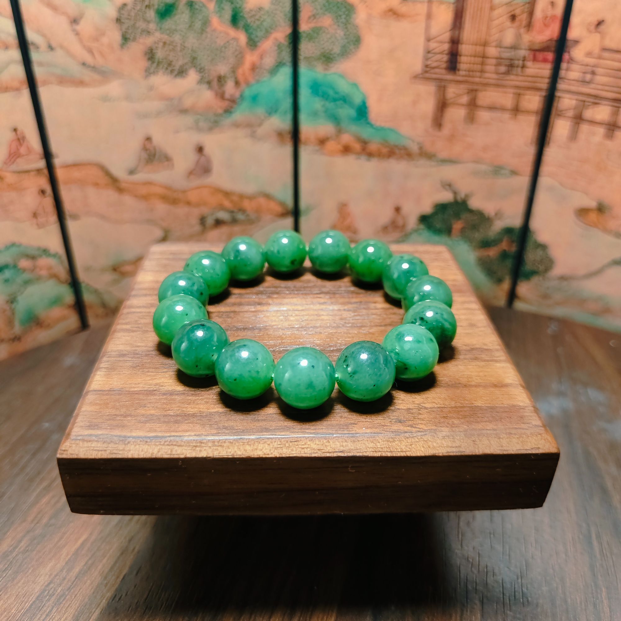 Q和田玉碧玉圆珠手串（卡12）2351