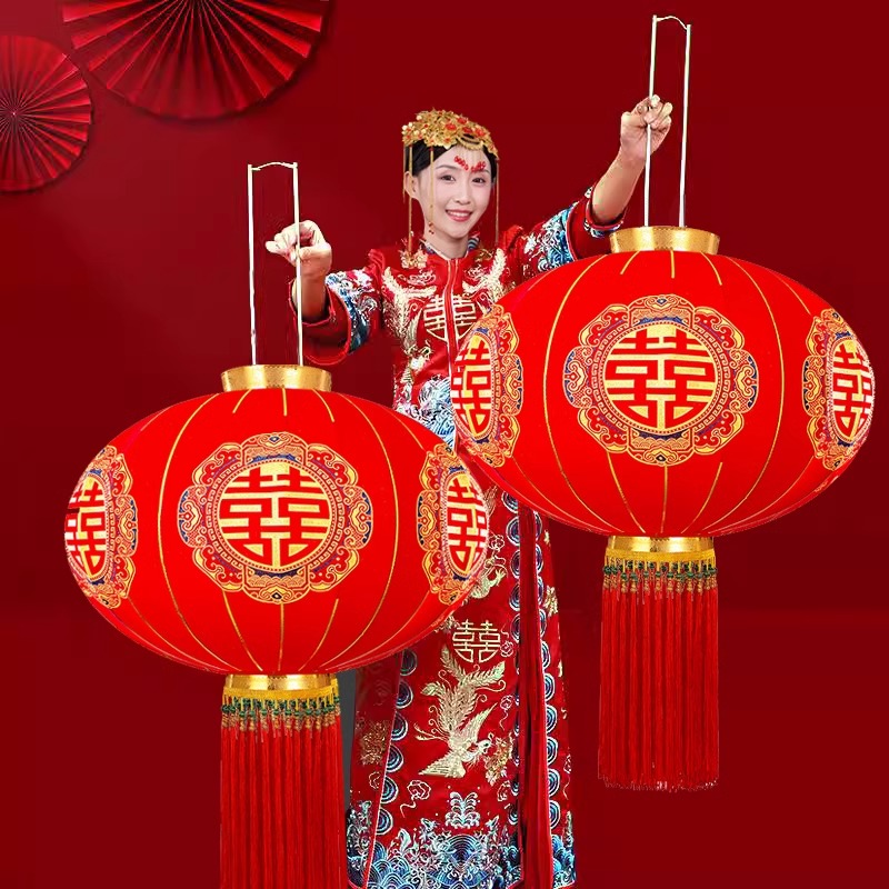 喜字灯笼2025款高档加厚结婚灯笼大门庭院户外防水防晒中式植绒款