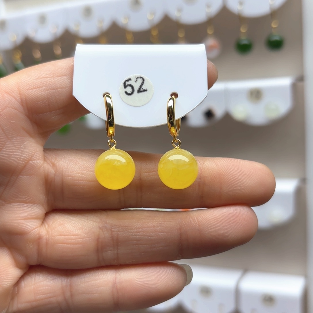 蜜蜡耳饰银S925镶嵌蜜蜡