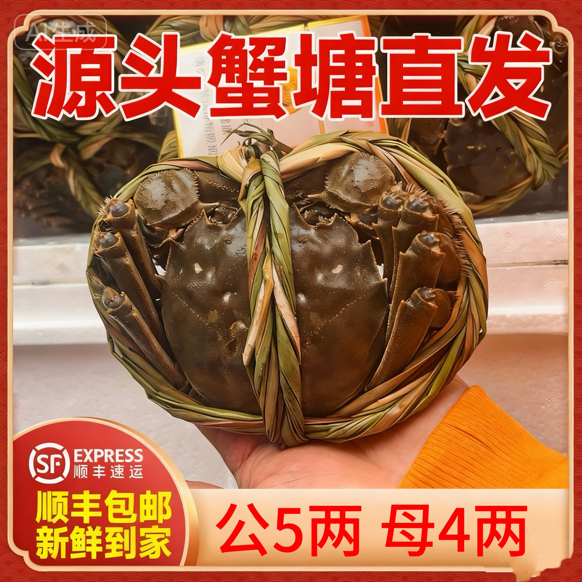 【5两公蟹+4两母蟹 活蟹】江苏洪泽湖大闸蟹8只礼盒装精品蟹红膏蟹