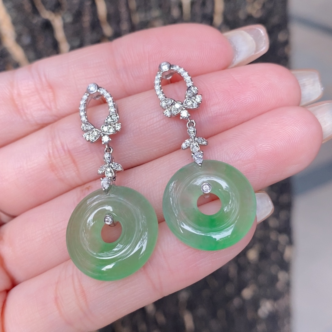 翡翠耳饰18K金镶嵌甜甜圈