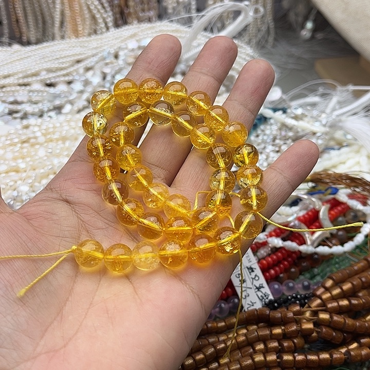 玛瑙/玉髓未镶嵌珠宝半成品一条10mm左右黄水晶