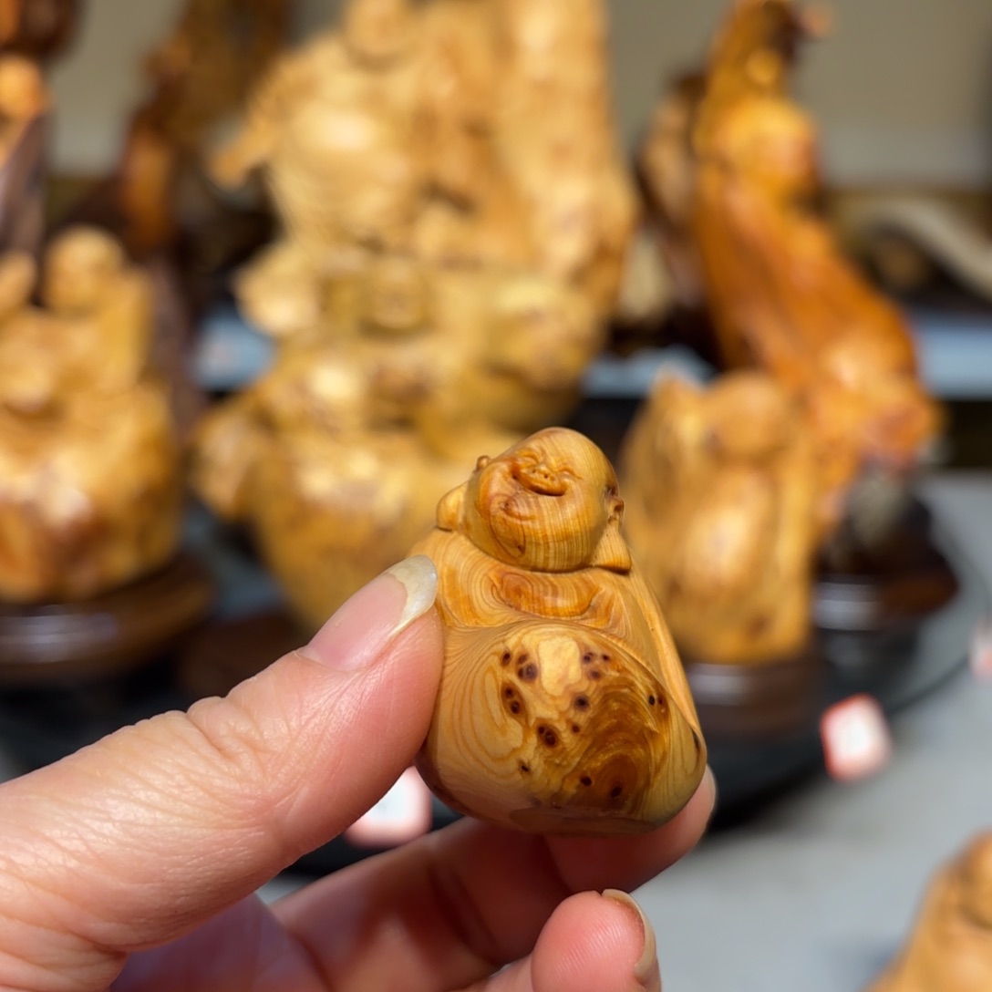 木太行崖柏根雕摆件弥勒佛瘤巴