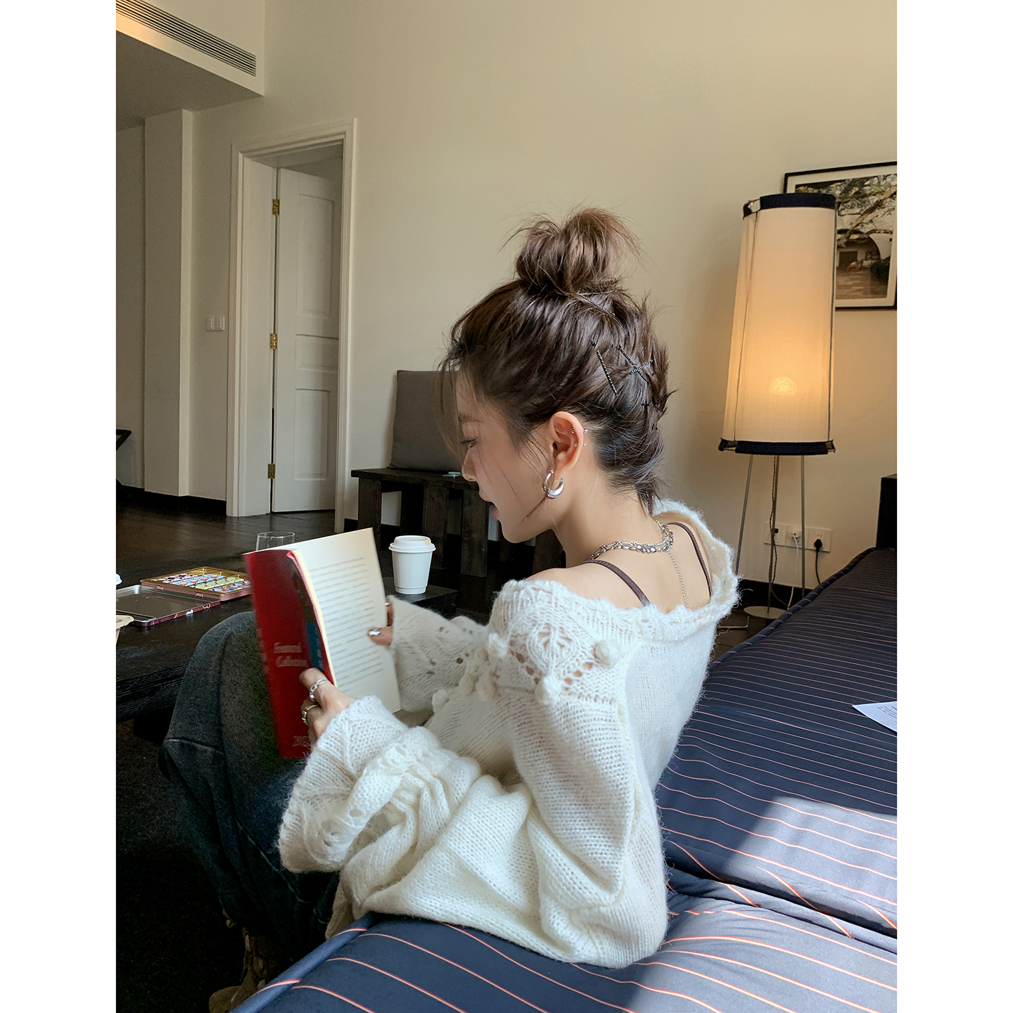 【白玉兰山】设计感抽绳裙摆V领软糯毛衣4487