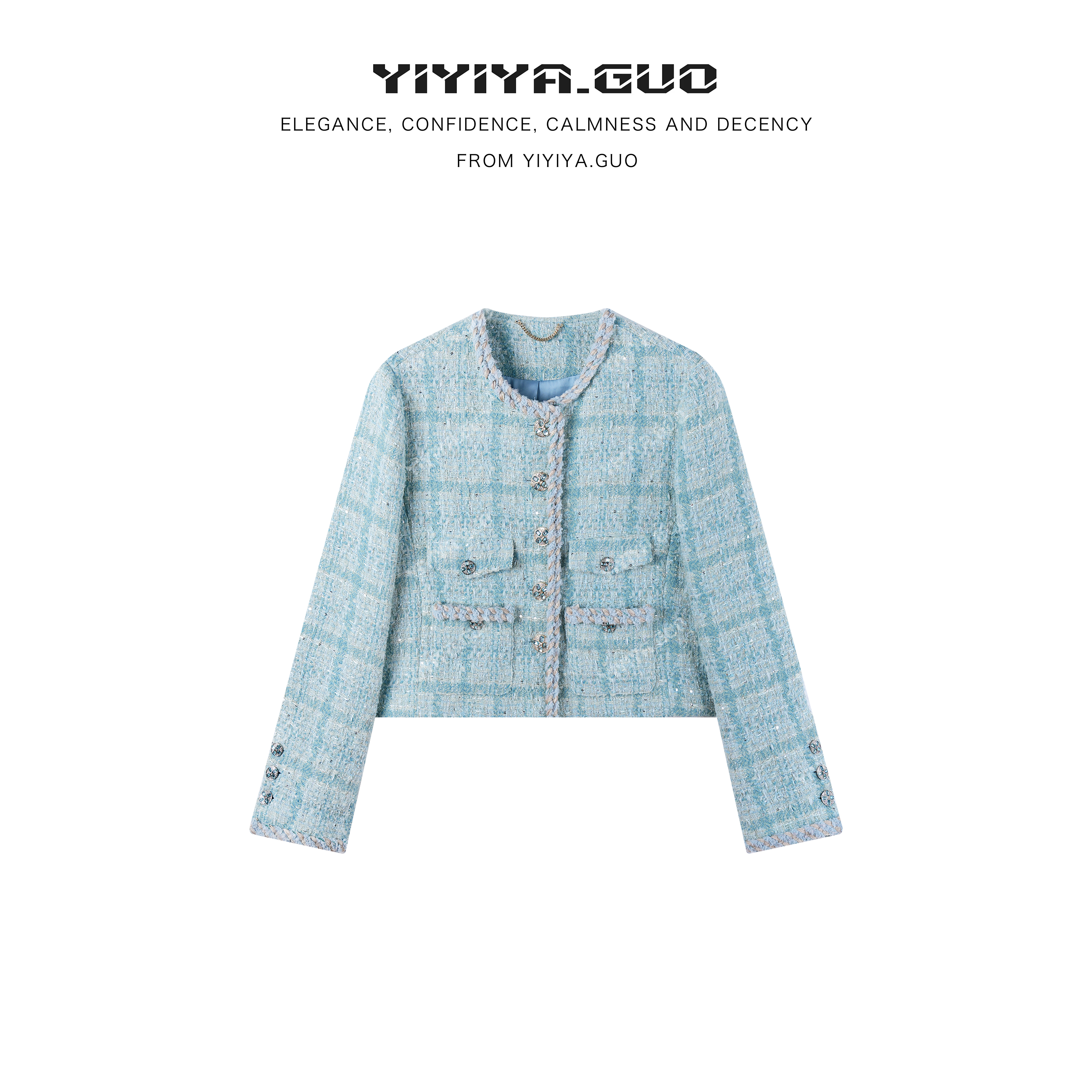yiyiya.Guo艺艺吖【小香蓝颜】新款小香风粗花呢短款外套010177SS52