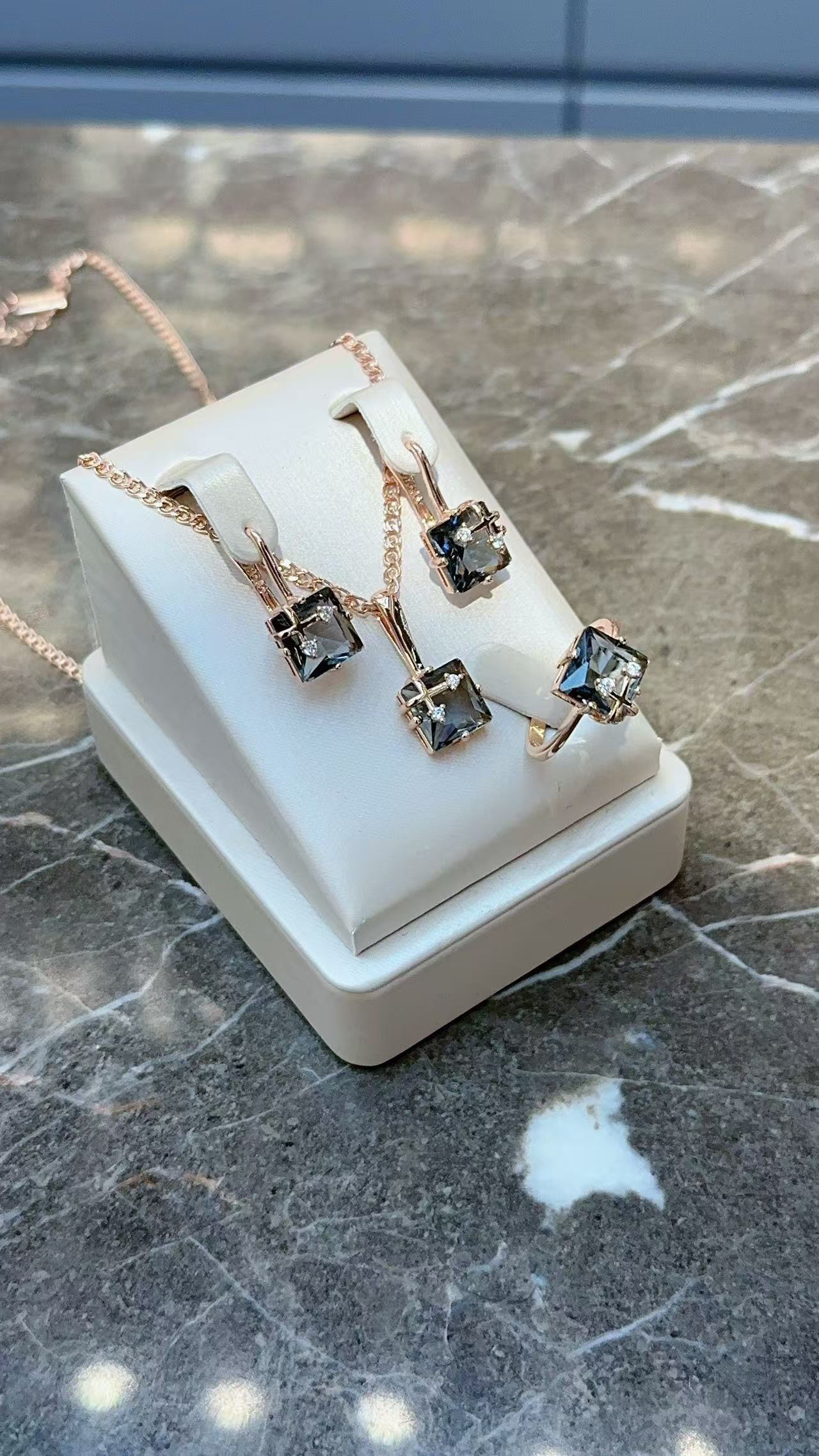 铜合金项链 143-新款三件套套气质时尚复古玫瑰金色镶嵌坠链