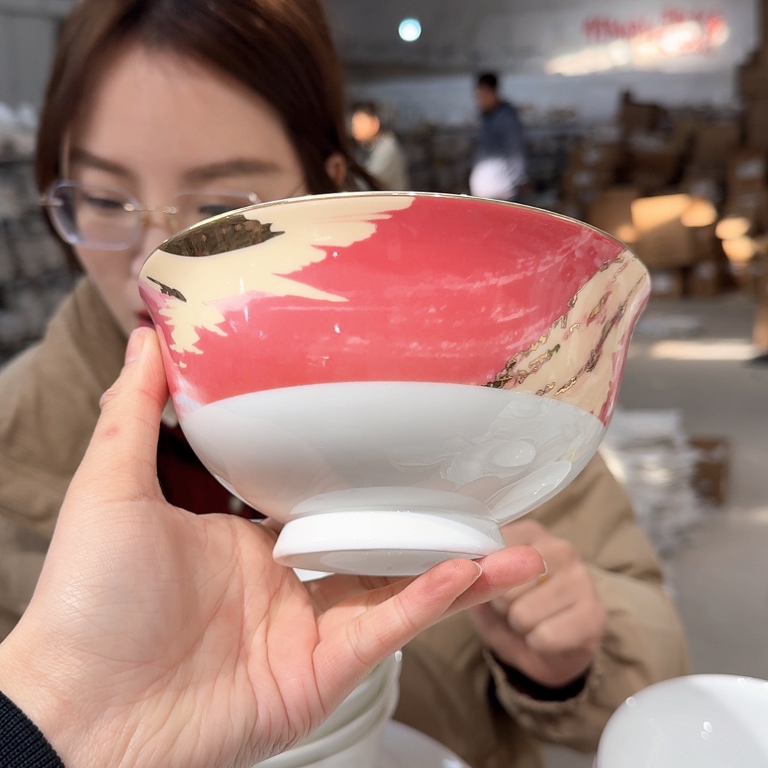 瓷高骨6英寸15.5*7.5高脚面条碗6只外贸尾单